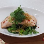 Presentation of Chinese Steamed Salmon with Soy Ginger and Spring Onion